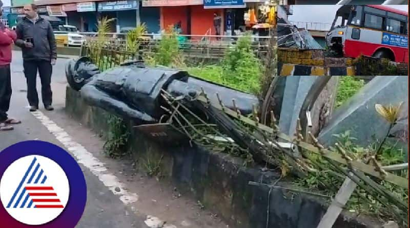 KSRTC bus collision veera senani General Thimmaiah statue destroyed at madikeri rav