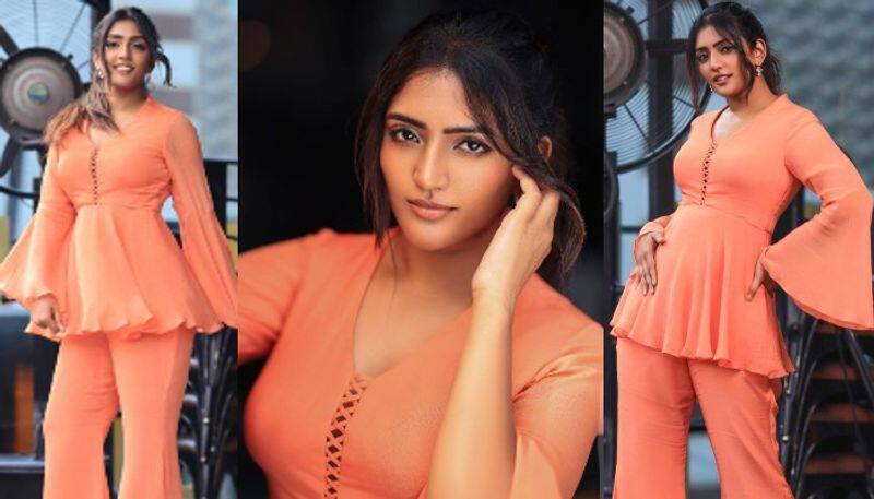 Actress Eesha  Rebba Stunning Poese in Orange Dress NSK