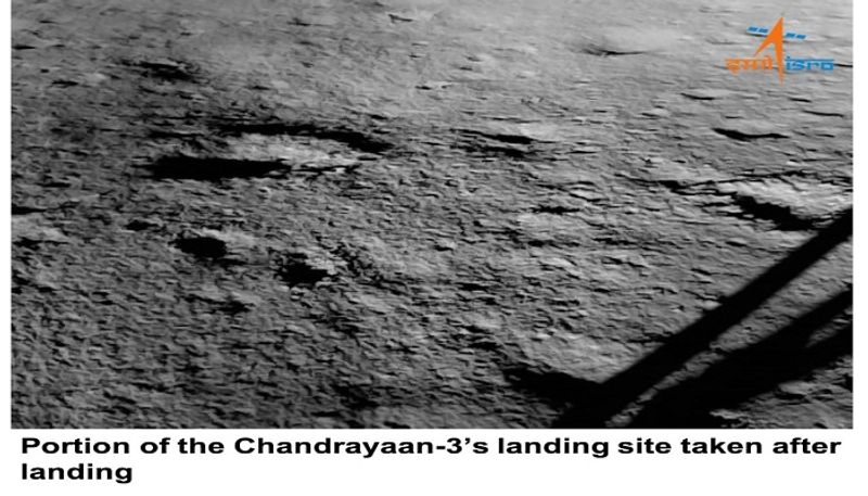 Chandrayaan 3 Vikram Lander First Moon Image after Landing in Lunar san