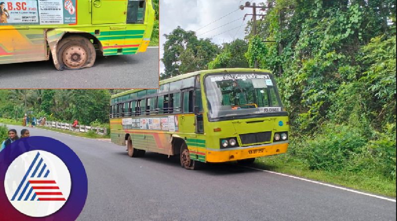 A moving bus tire exploded more than passengers safe at uttara kannada rav