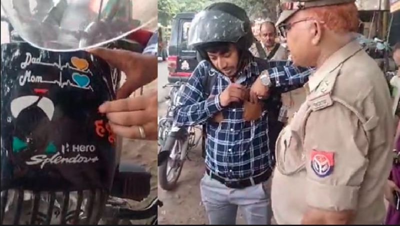 Uttar Pradesh Police removed the sticker written as Hindu on a bike Video goes viral nitizens outrage against police akb