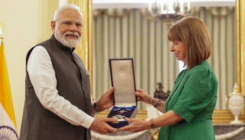 PM Modi conferred with Grand Cross of the Order of Honour by Greek President Katerina N Sakellaropoulou AJR