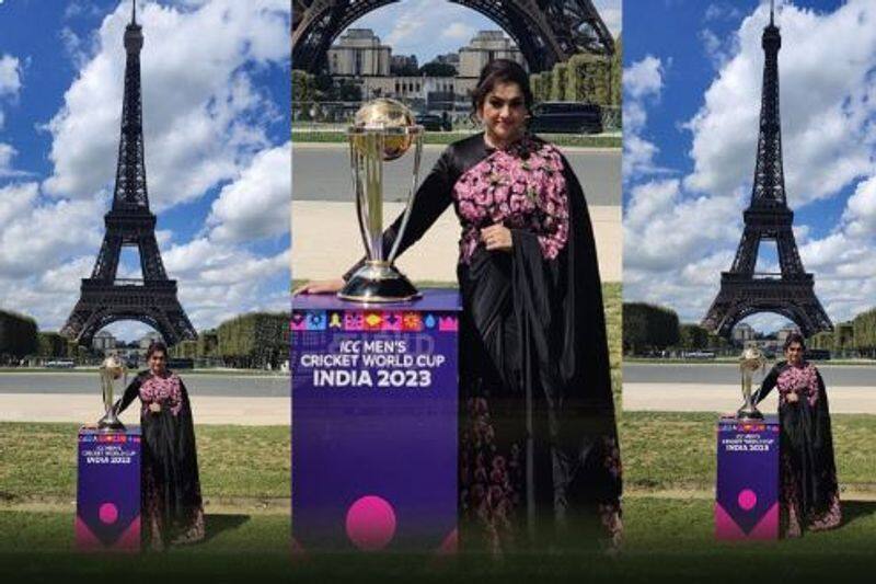 Actress Meena becomes the first Indian actor to Officially Launch World Cup 2023 Trophy 