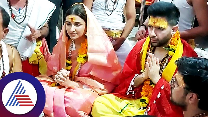 Raghav Chadha and actor Parineeti Chopra offer prayers at Mahakal temple suc