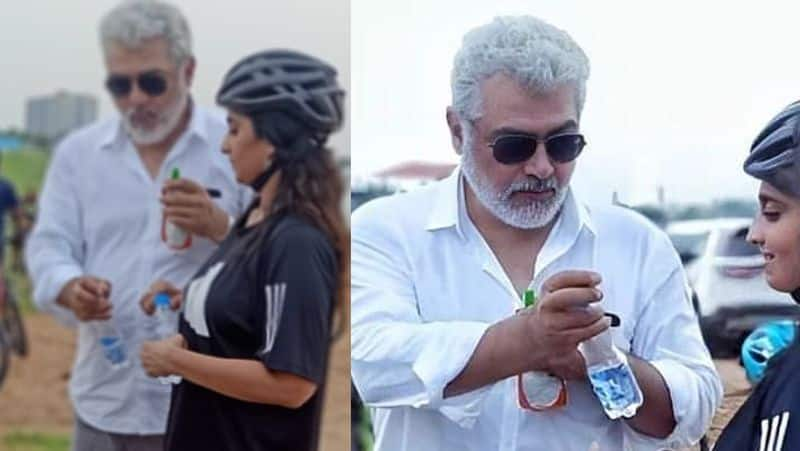 Actor ajith and his wife shalini cycling with kids viral photos