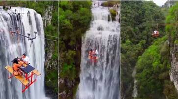 viral video couple dated at handing tale more than 295 feet in air with waterfall kxa 