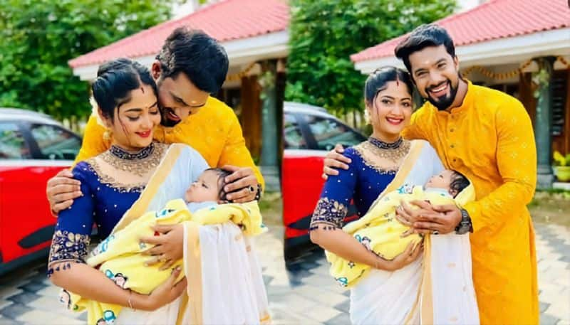 Mounaragam serial kalyani and kiran screen baby first onam vvk