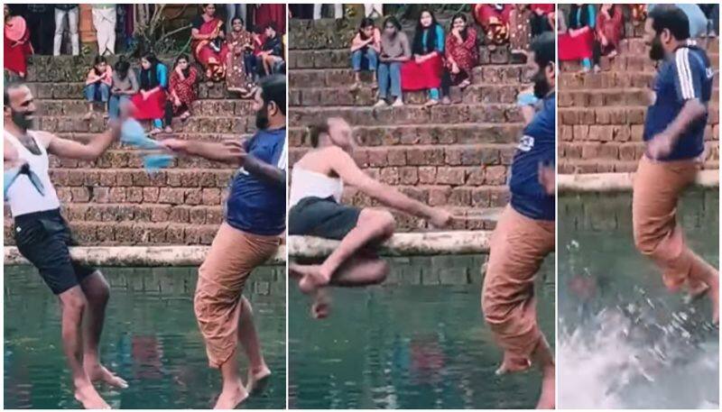 former mla t v rajesh onam game in pool watch viral video btb