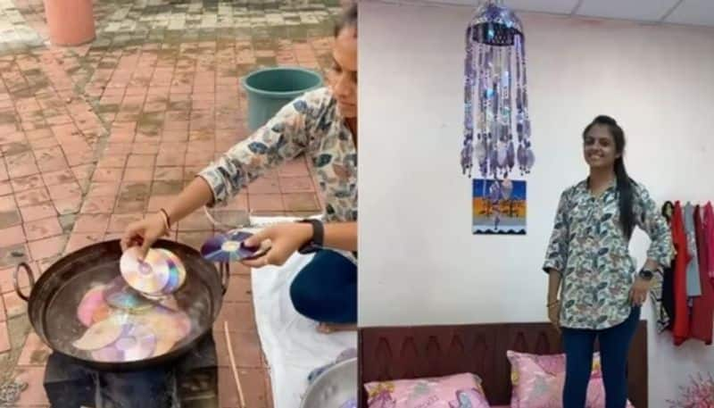 woman makes home decor item with old cd the video going viral hyp