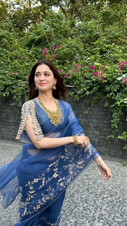 <p>तमन्ना आरग्रेंजा एंब्रॉयड साड़ी में स्टनिंग लग रही है। बॉर्डर डिजाइनर है। एक्ट्रेस ने हैवी ब्लाउज और ज्वेलरी के साथ इसे पेयर किया है। जन्माष्टमी पर आप ये ट्राय कर सकती हैं। </p>
