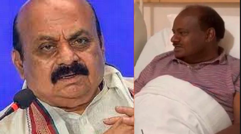 HD Kumaraswamy ill Former CM Basavaraja Bommai  visits  Apollo Hospital in jayanagar at bengaluru rav