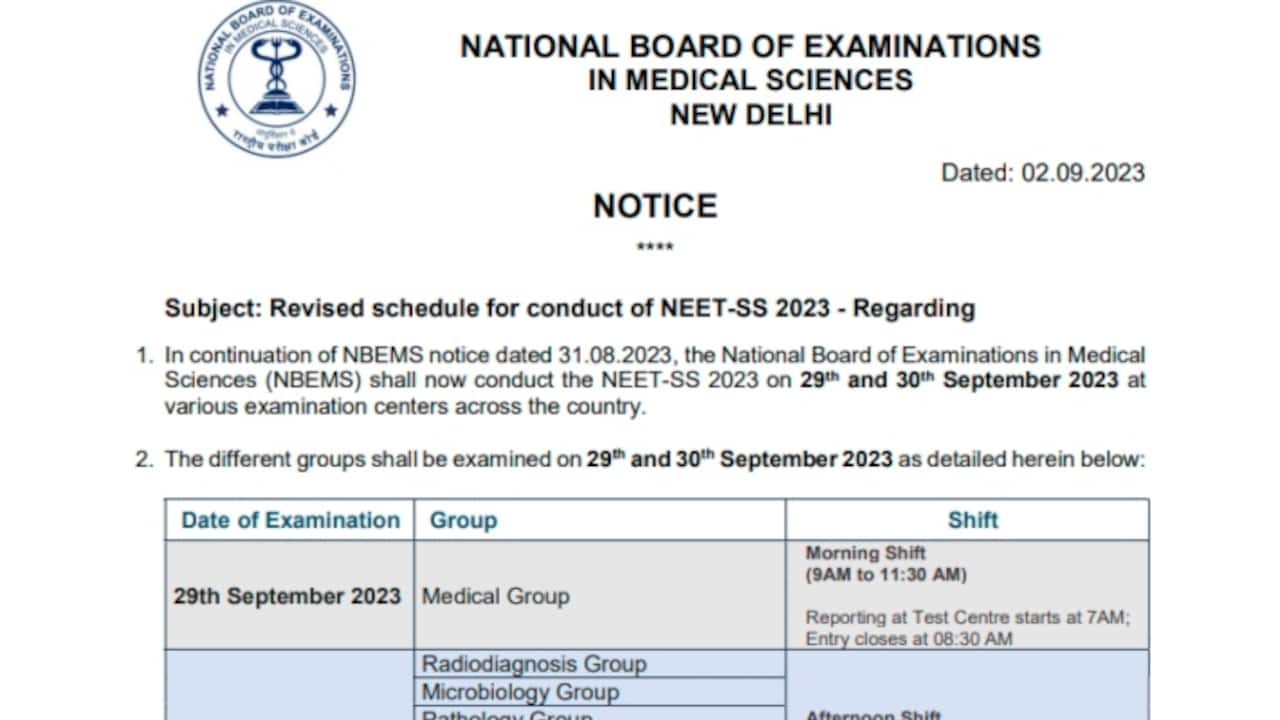 NEET SS 2023 revised schedule