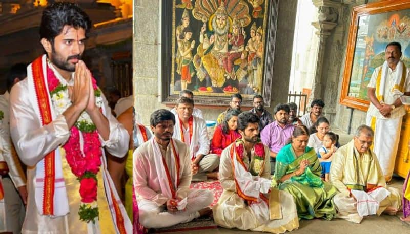 The Deverakonda along with his family and team Kushi took divine blessings at the Yadadri Temple NSK