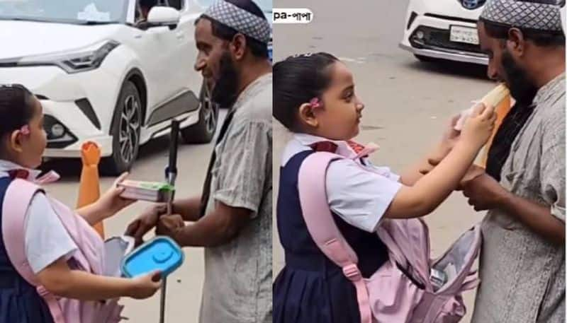 school girl giving her food to a beggar viral video  rlp