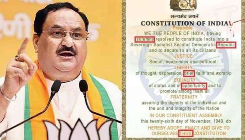 BJP criticizes Congress for posting wrong copy of Preamble of Indian Constitution.. "Shameful". Rya