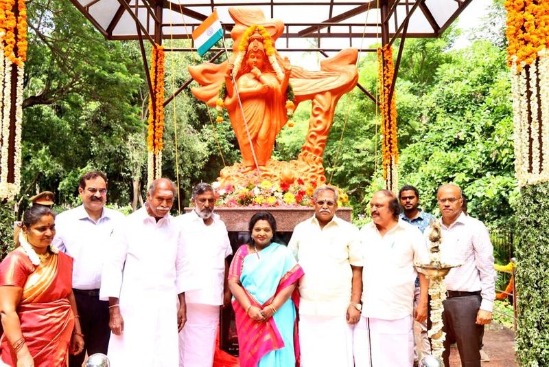 governor tamilisai soundararajan opening a bharata matha statue in puducherry vel