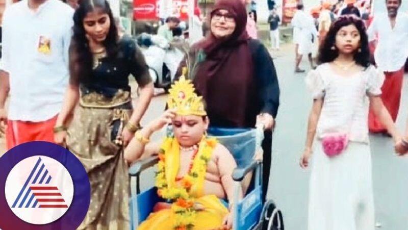 A disabled boy named Muhammad Yahya dressed as Krishna at kerala rav