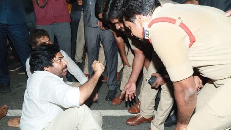 Telagu actor Pawan Kalyan arrested by Andhra police and relasted later while he was on way to meet Chandrababu Naidu