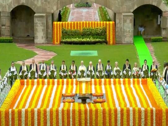 G20 Summit 2023 Narendra Modi Joe Biden Rishi Sunak other G20 leaders pay homage to Mahatma Gandhi At RajGhat ksm
