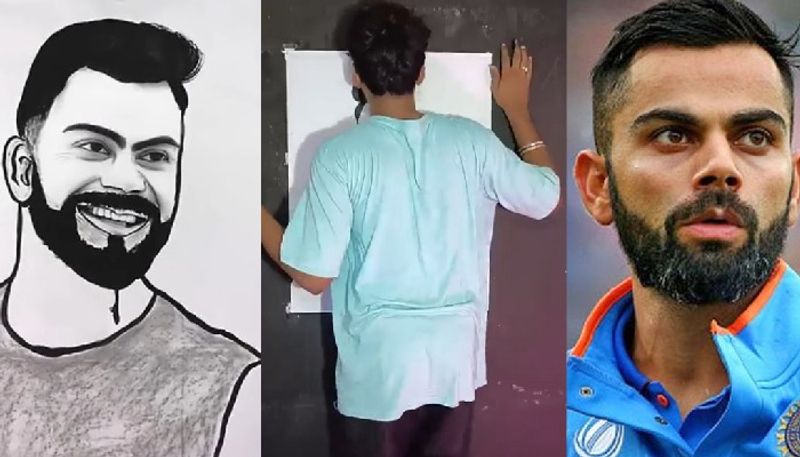 Watch the video of a fan making Virat Kohli portrait with his tongue video goes viral kvn