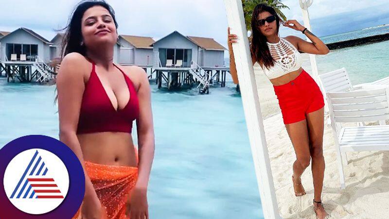 Bigg boss fame Sonu gowdas Hot photos in Red dress viral from her Maldives trip Vin