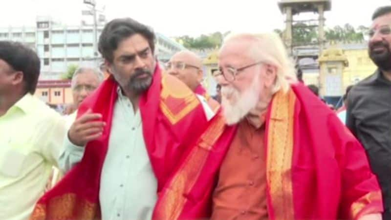 Actor Madhavan visit tirumala tirupati temple with EX isro scientist Nambi Narayanan gan