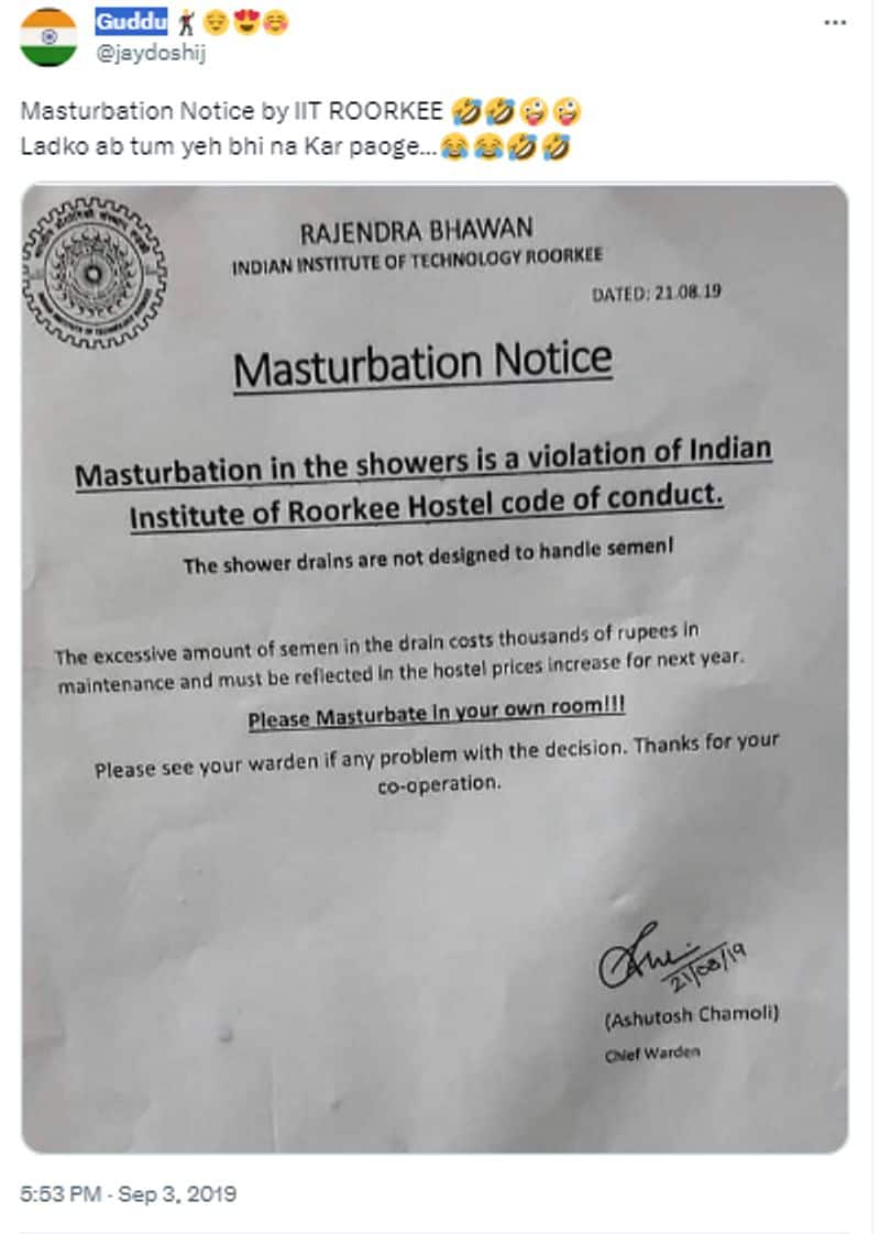 Fact Check IIT Roorkee notice saying no Masturbation in the shower jje 