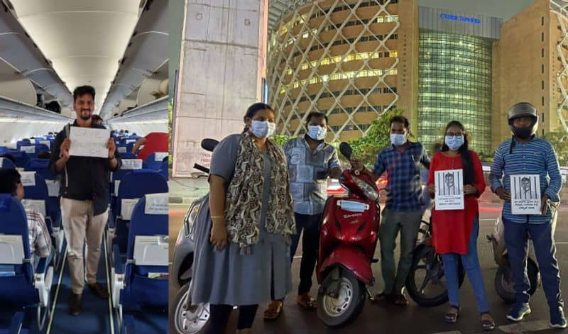 TDP Supporter protest in plane at Vizag Airport AKP 