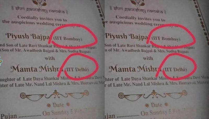 Wedding card IIT Bombay groom IIT Delhi bride goes viral netizens joke san