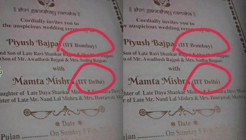 Wedding card IIT Bombay groom IIT Delhi bride goes viral netizens joke san