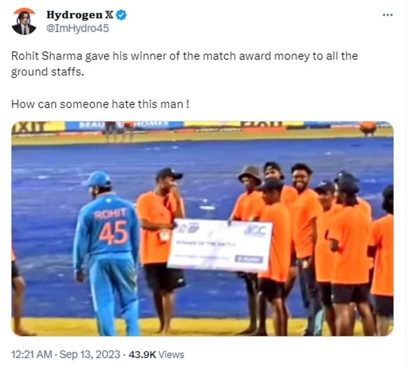 Rohit Sharma not gave man of the match cheque to ground staff claim is fake Fact Check jje