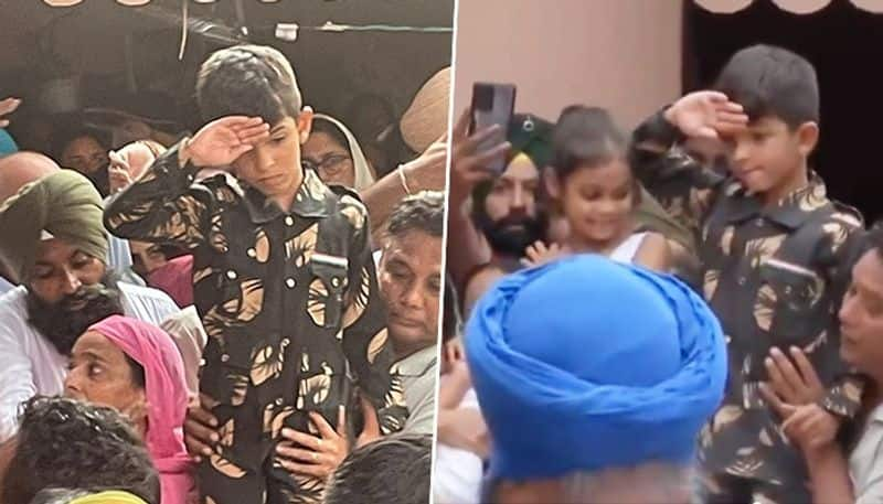 Heartbreaking Son of martyred Col Manpreet Singh salutes his father's mortal remains - WATCH