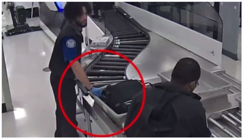 CCTV footage of an airport security officer stealing money from passengers luggage has gone viral bkg 