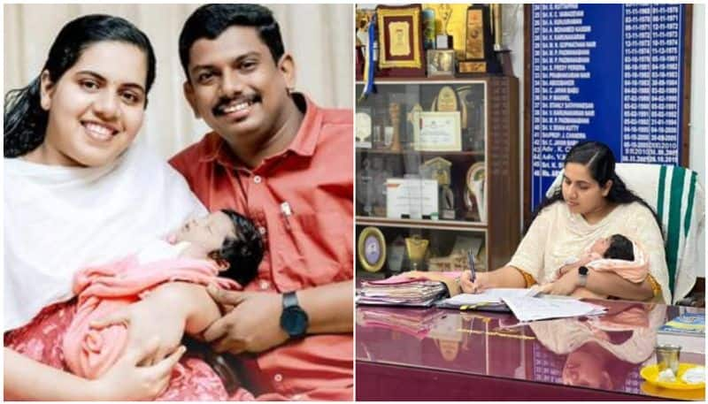 thiruvananthapuram mayor arya rajendran viral photo in office with new born baby btb