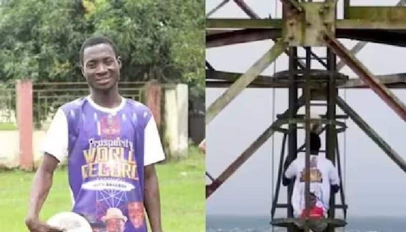 man from Nigeria climbs 150 steps of a tower with football on head rlp  