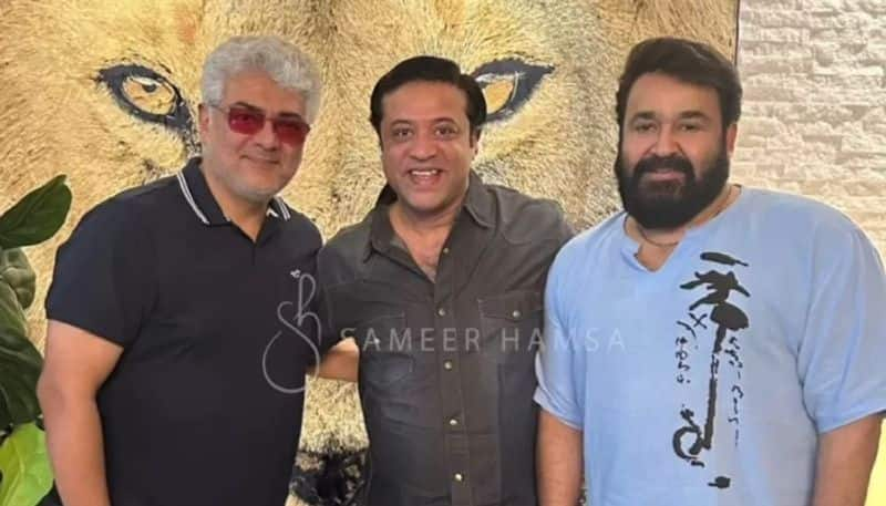 ajith kumar visits mohanlal at his dubai flat instagram pic shared by sameer hamsa nsn