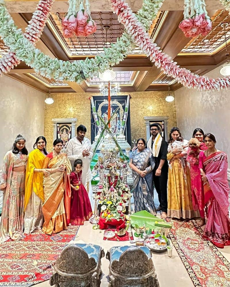 RAM CHARAN and Chiranjeevi Ganpati Bappa sthaapana just before Ganesh Chaturthi rps