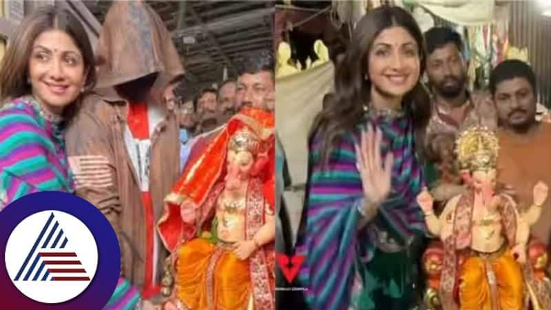 Shilpa Shettys  husband Raj Kundra  hides his face brings Ganpati home  suc