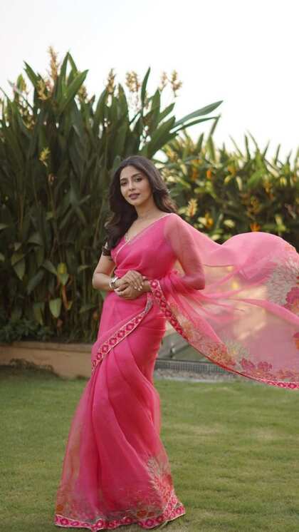 पिंक आरगेंजा  साड़ी (Organza Saree)
