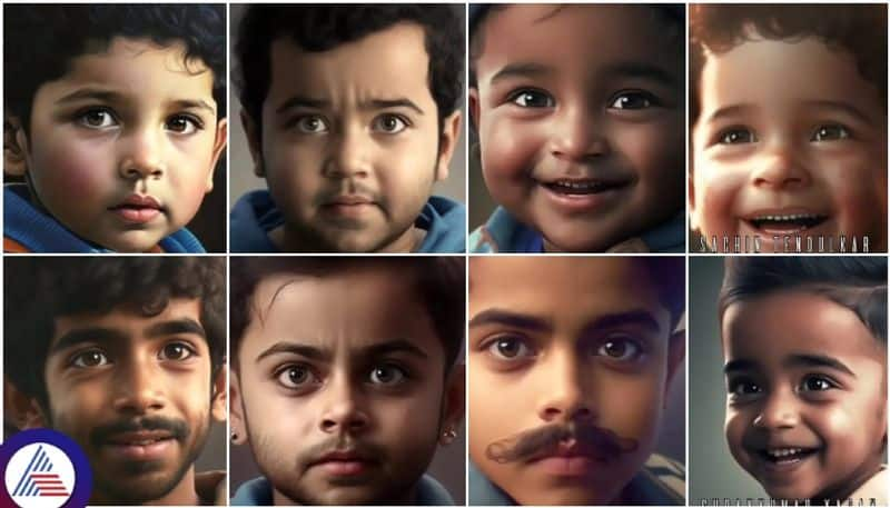 Indian cricketers as kids AI generated images of Virat kohli Rohit Sharma and other players sat