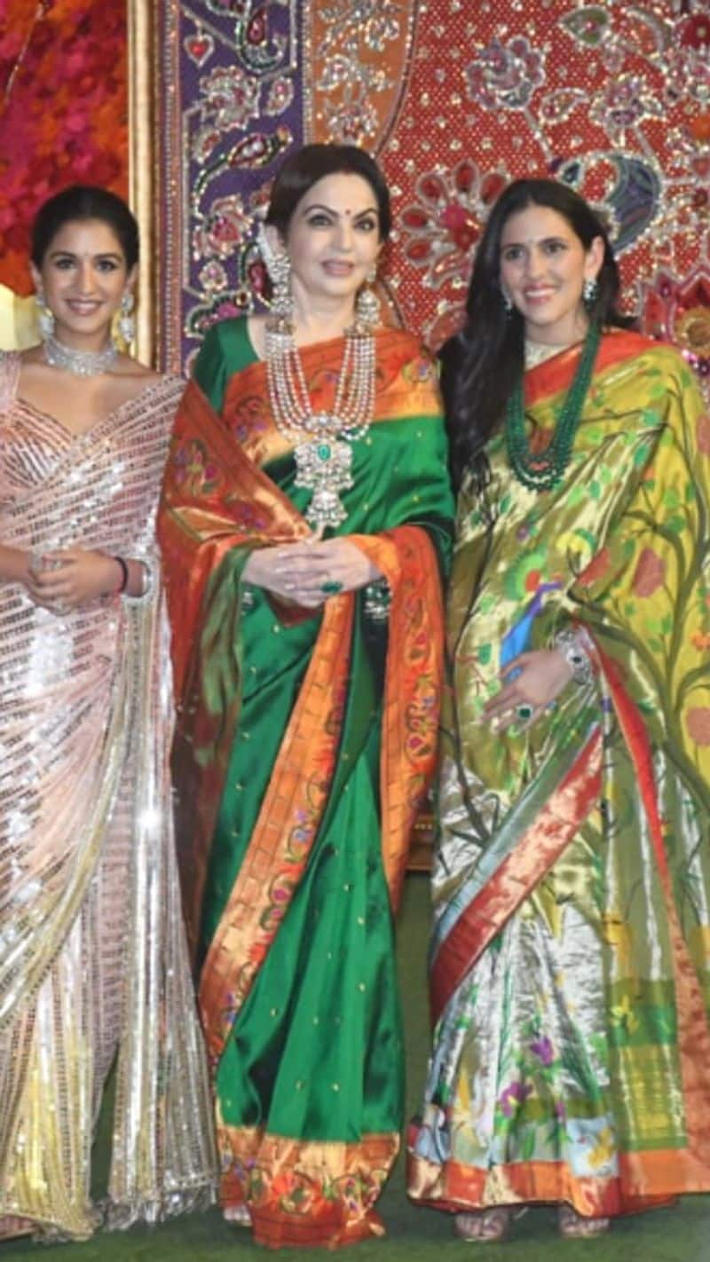 nita ambani shloka mehta ambani radhika merchant outfits for ganesh chaturthi program at antilia kxa 