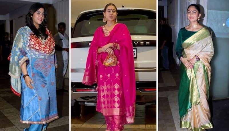 Sara Ali Khan, Ekta Kapoor elevate glam element in stunning outfits at Ganpati event vma