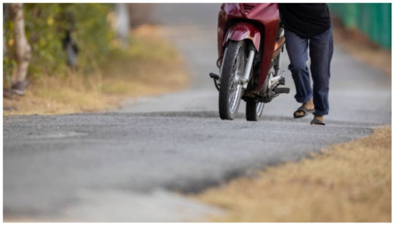 Did the bike stop during the trip? There's a trick to getting to the petrol pump prn