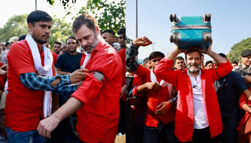 Rahul Gandhi wears porter uniform at Delhi railway station SSM