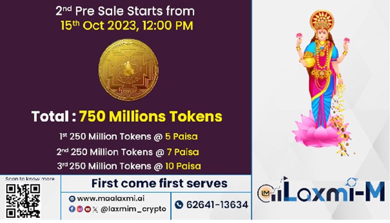  Record-breaking Laxmi-M Coins Pre-Sale surpasses 300 million token, second sale starts 15th October 