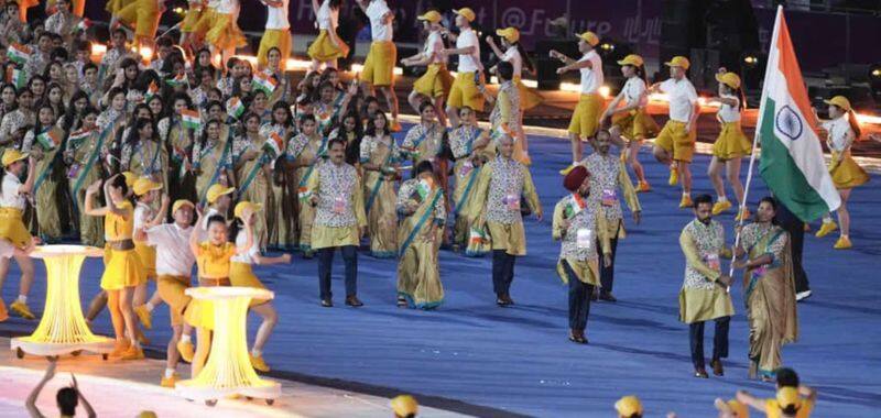 Harmanpreet Singh and Lovlina Borgohain  carrying the Indian national flag in Asian Games 2023 at Hangzhou rsk