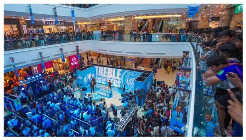 Manchester city four trophies exhibited in Kochi Lulu mall prm 