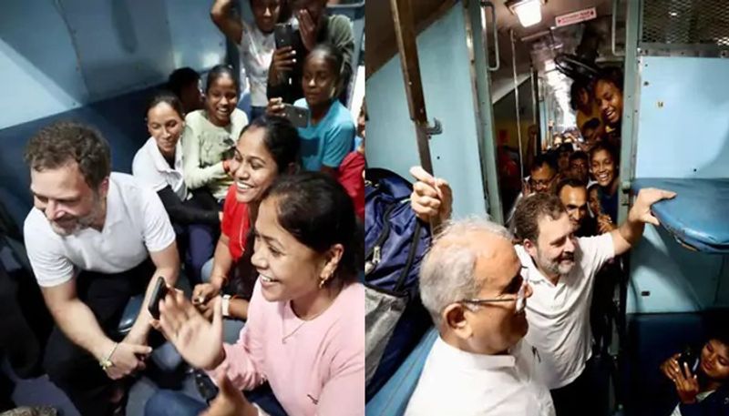 Rahul Gandhi Travels In Train After Launching Scheme In Chhattisgarh sgb