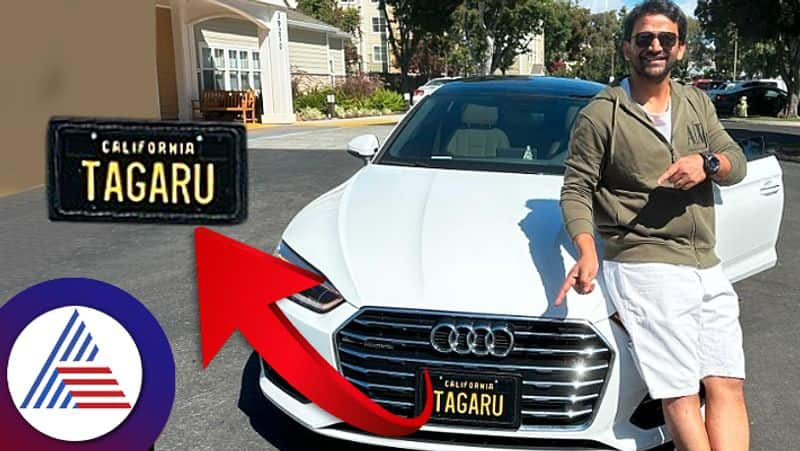 Sandalwood Daali dhananjay pose Infront of California Tagaru Number plate audi car in America ckm