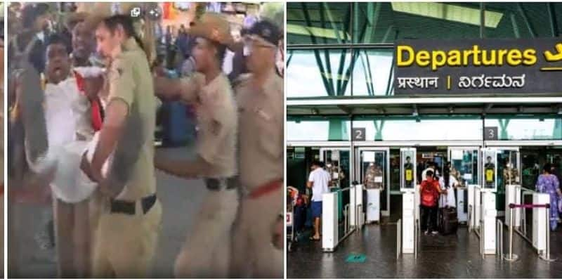 Kannada organizations protested at Kemba Gowda Airport in Karnataka KAK